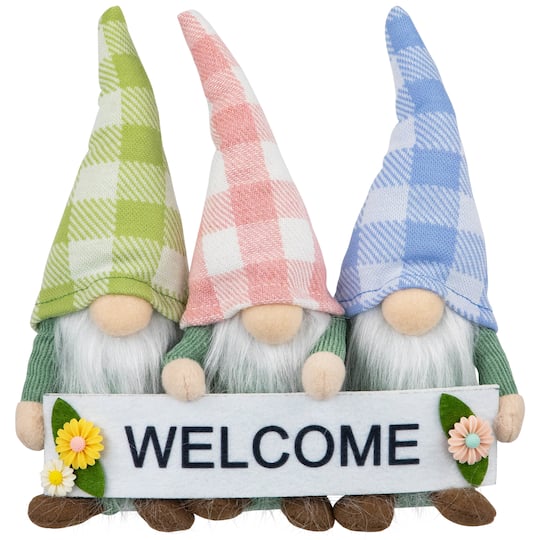 7" Pastel Pink & Green Gnome Trio with Welcome Banner Spring Table Décor By Northlight | Michaels®